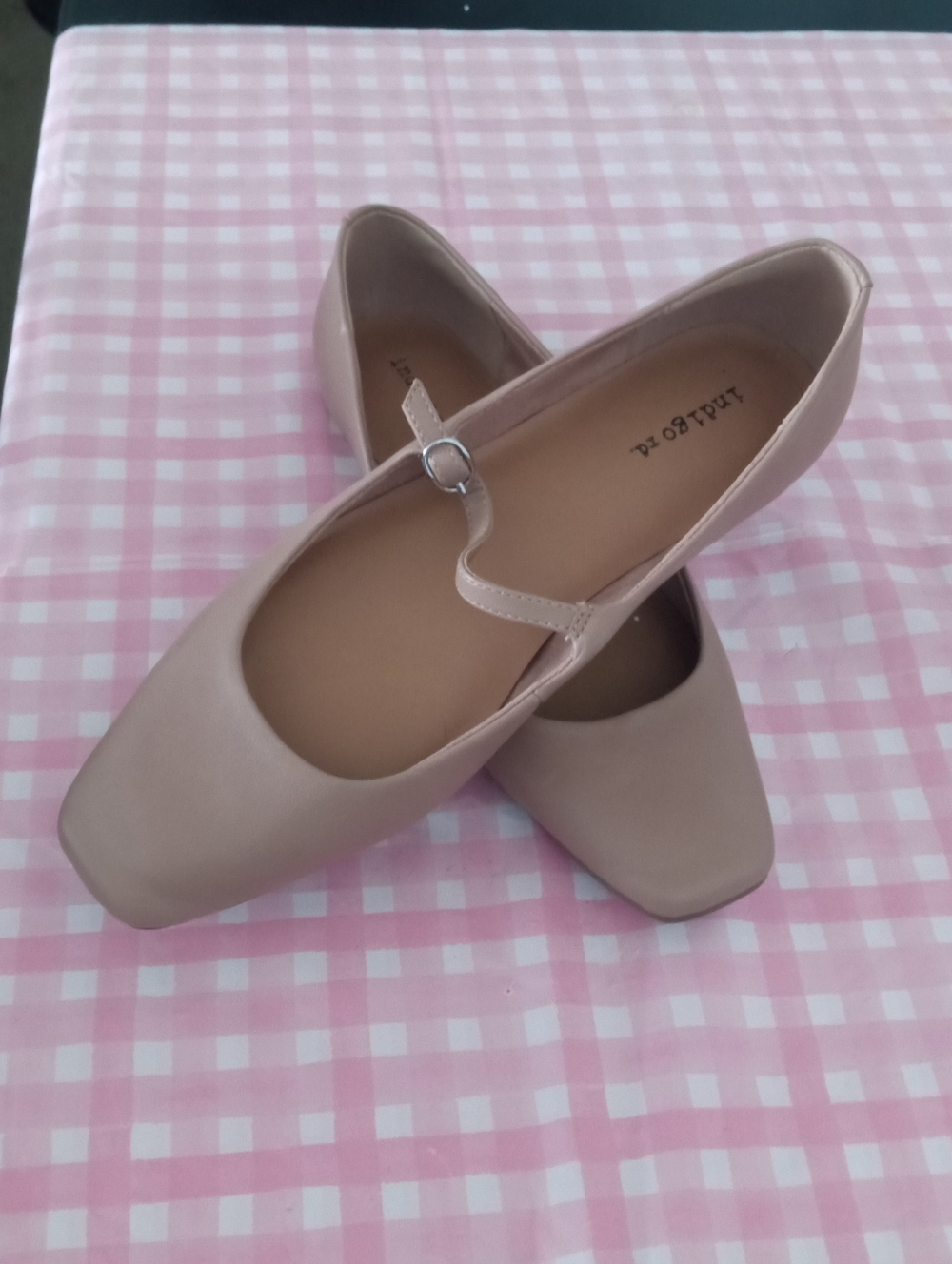 Indigo Nude-Tan Mary Jane Flats with Square Toe